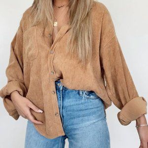Wishlist Apparel-Lane 201 Corduroy Button Up Blouse- Camel